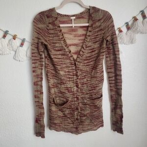 Free People Beach Mohair Blend Knit Tiger Stripe Vneck Button Down Cardigan S